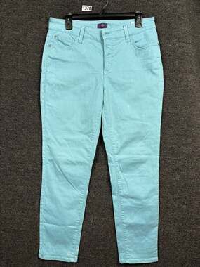 NYDJ Jeans Ankle Skinny Jeans Womens 10 Turquoise Mid Rise Stretch Denim *READ